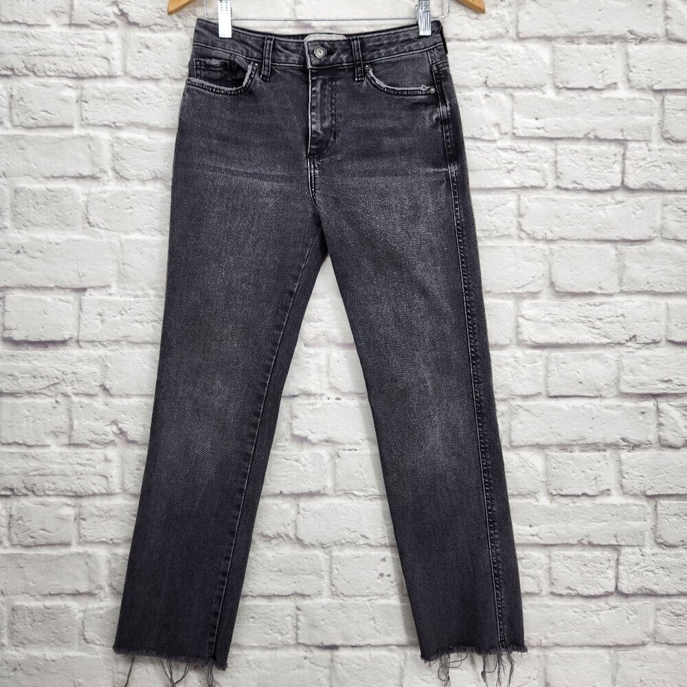 Free People Womens Girlfriend Denim Released Hem Crop Jeans Black 26